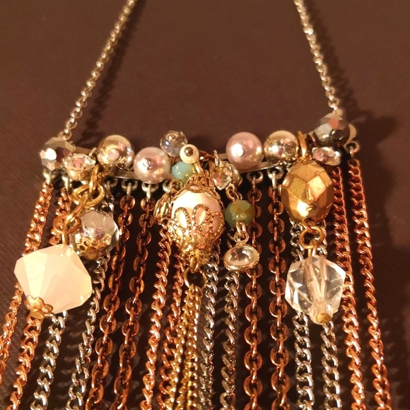 Handmade chain and bead embellished bib necklace - Picture 7 of 8